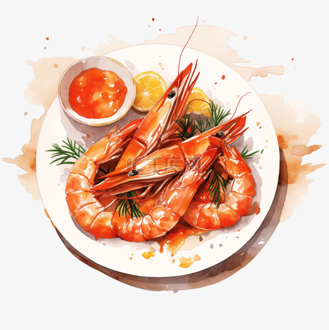 美食红烧大虾免抠元素手绘