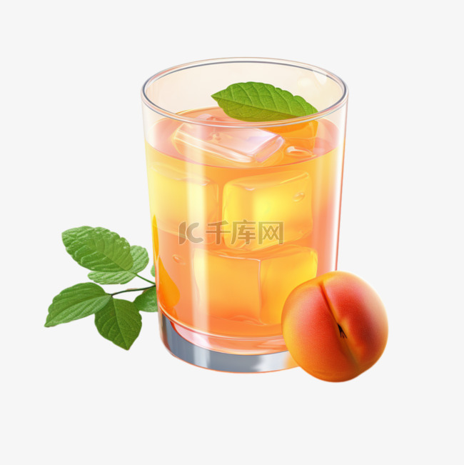 水蜜桃果汁3D可爱图标元素