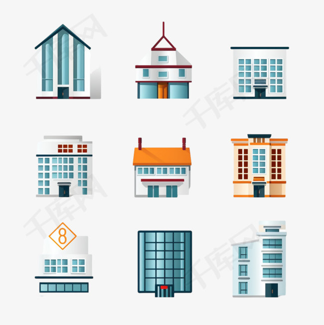 八个建筑图标素材图片免费下载-千库网