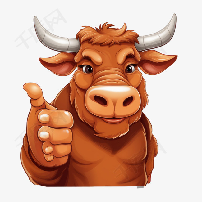 可爱的公牛竖起大拇指卡通向量图