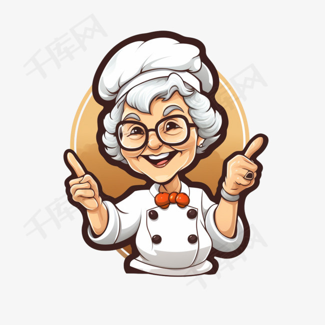 可爱的奶奶或女厨师竖起大拇指招