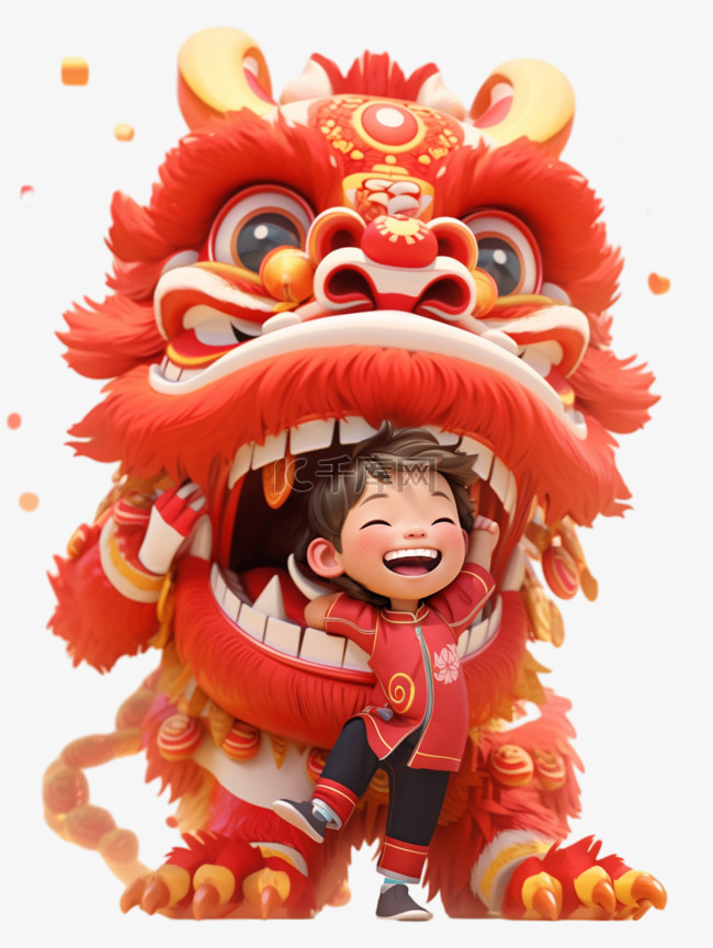 新年舞狮的人物卡通素材图片免费下载-千库网