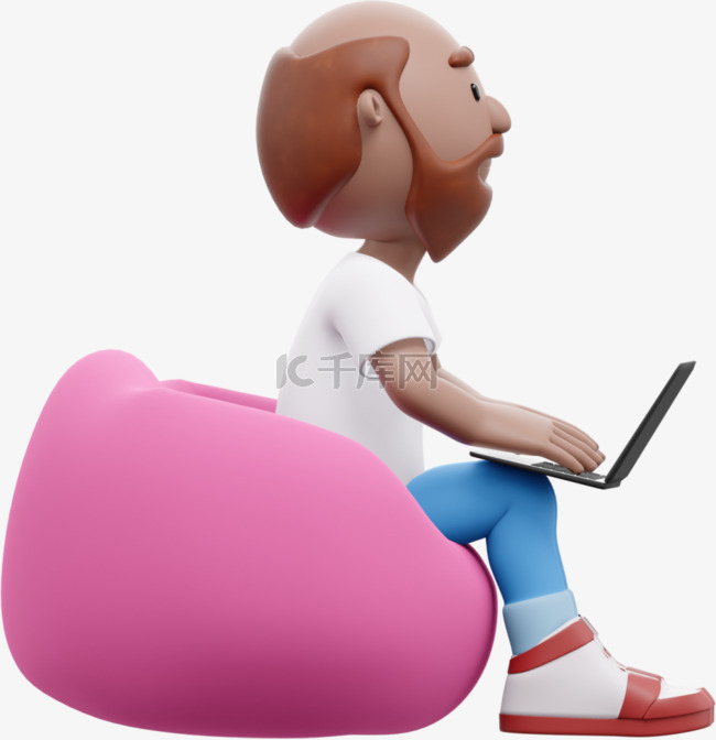3D棕色男性沙发玩电脑自由办公