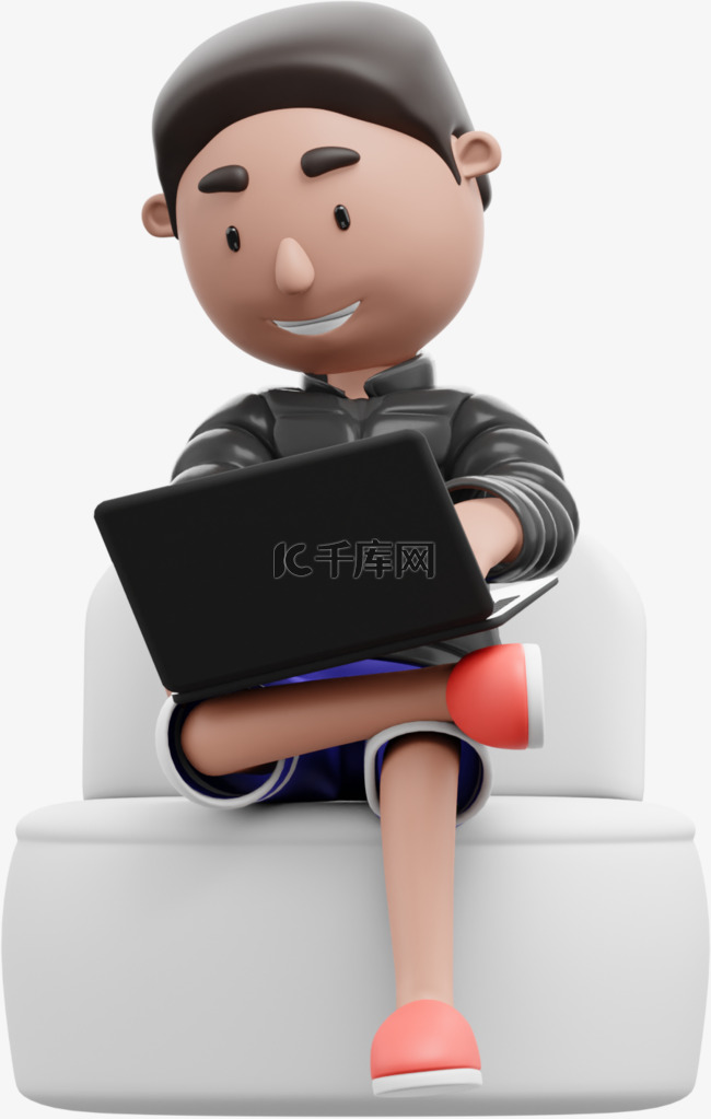 白人男性帅气坐姿用电脑形象