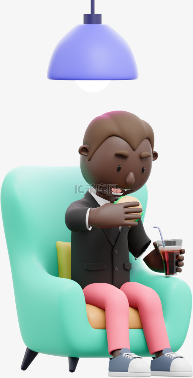 男人吃饭的帅气姿势3D黑人男性