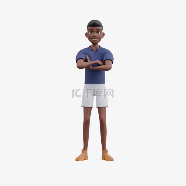 3D黑人男性帅气直立交叉手形象