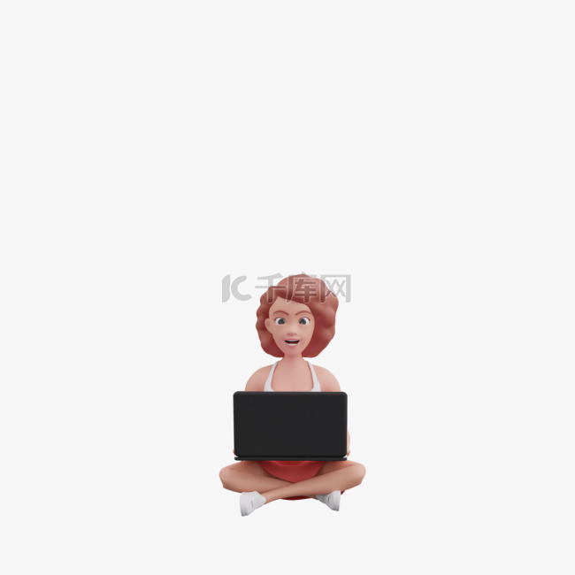 帅气女人使用电脑坐姿与动作形象
