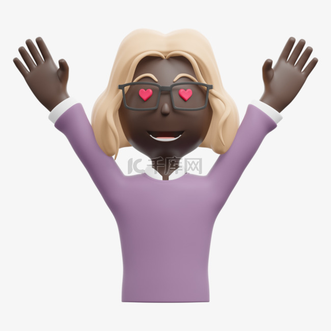 黑人女性举手欢呼姿势动作元素庆