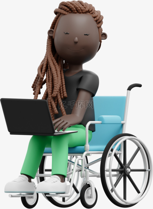 3D漂亮黑人女性坐轮椅姿势