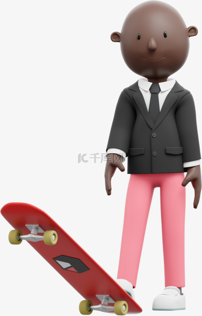 3D黑人男性滑板形象男人帅气滑