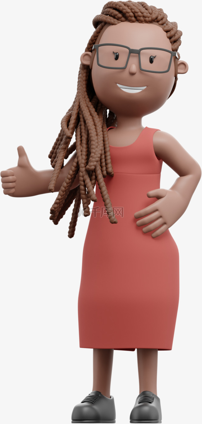 3D棕色漂亮女人竖着大拇指的动作
