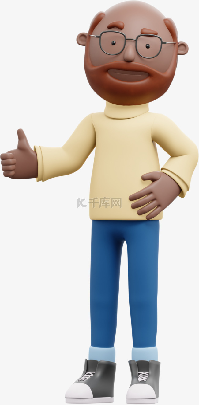 帅气男性竖起大拇指的棕色3D形象