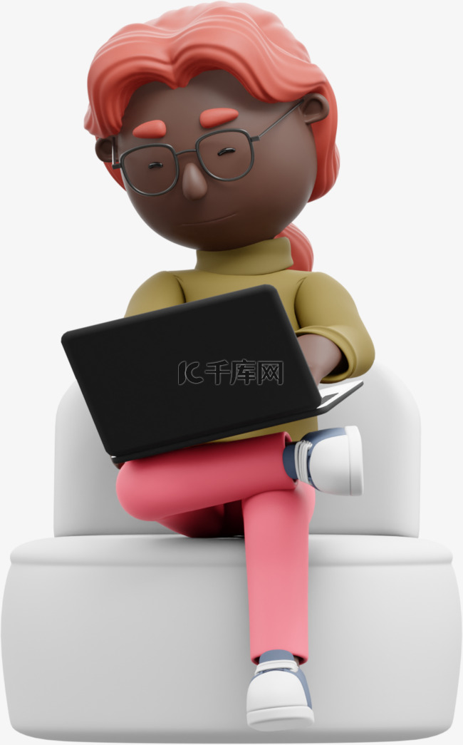 黑人男性沙发上用电脑形象帅气二