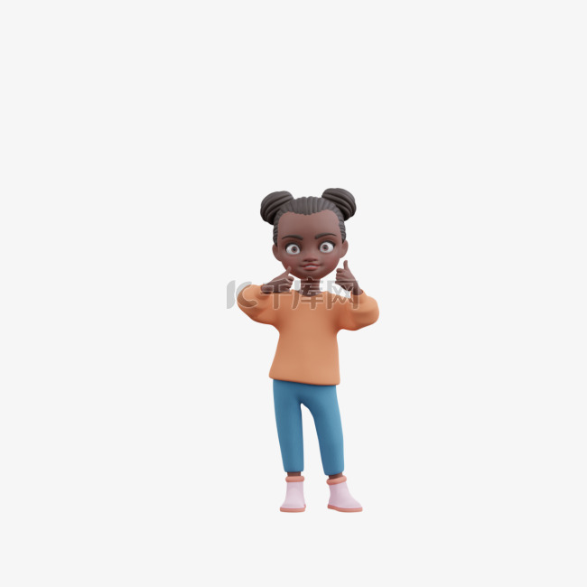 女人竖拇指鼓励3D黑人女孩的帅