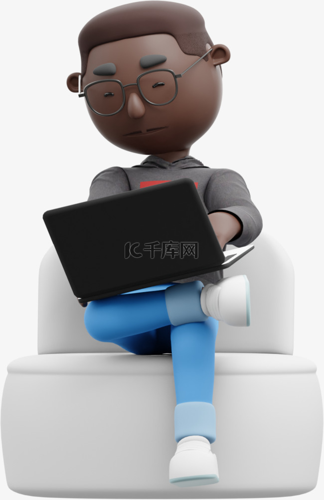 帅气黑人男性沙发上用电脑