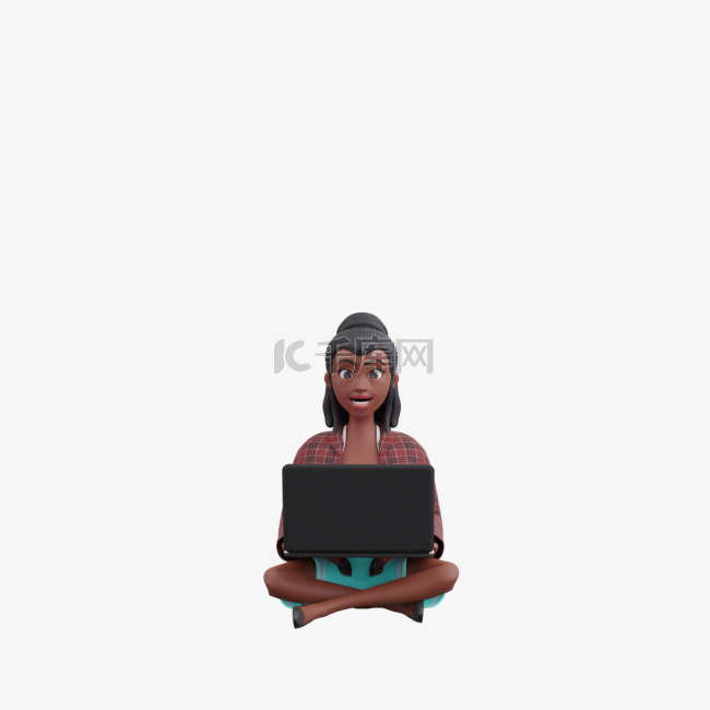 黑人女性帅气坐姿3D笔记本姿势