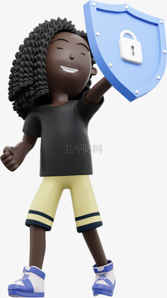 3D女性保护防护姿势漂亮黑人手