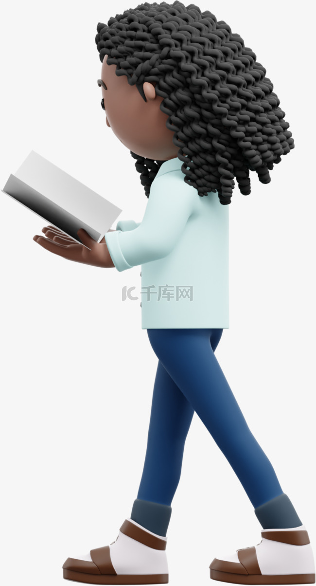 走路读书女性形象漂亮姿势的3D