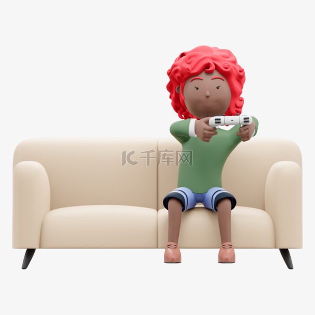 3D漂亮女人坐沙发打游戏