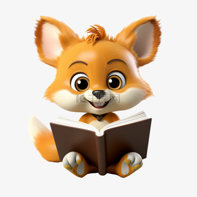 读书狐狸大眼睛卡通免扣元素装饰
