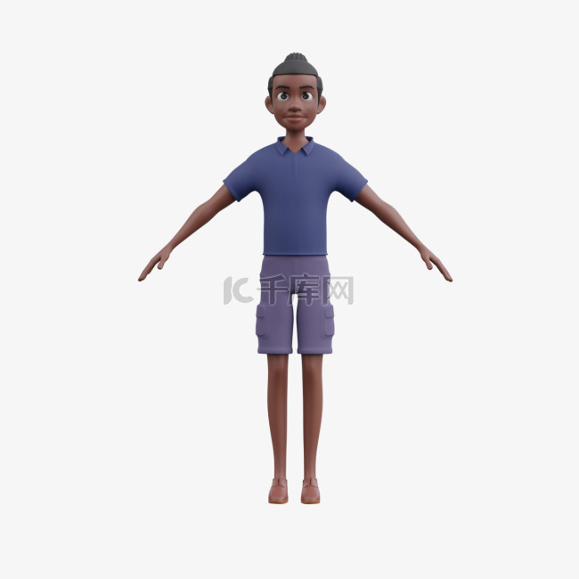 3D黑人男性帅气直立姿势形象