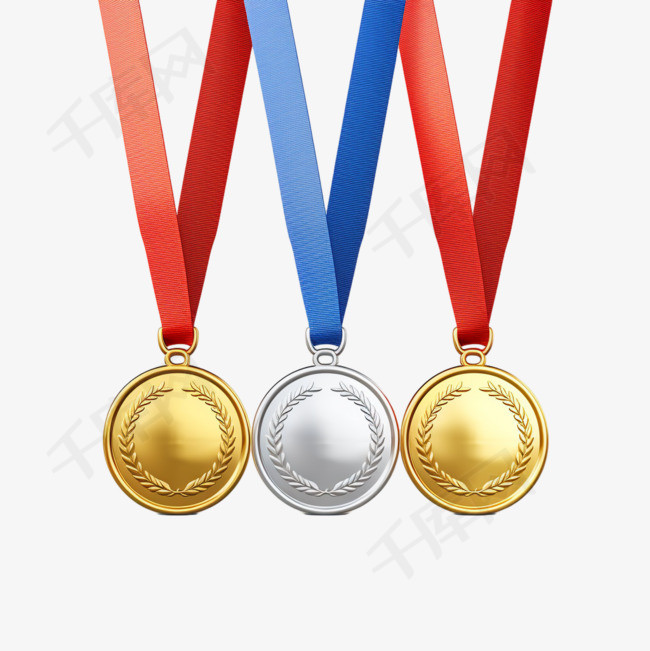 奖牌。金牌、银牌和铜牌是体育赛