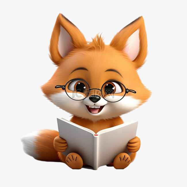 读书狐狸戴眼镜卡通免扣元素装饰