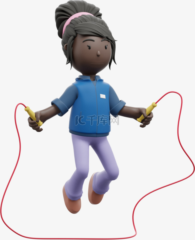 运动元素3D黑人女性漂亮跳绳姿势
