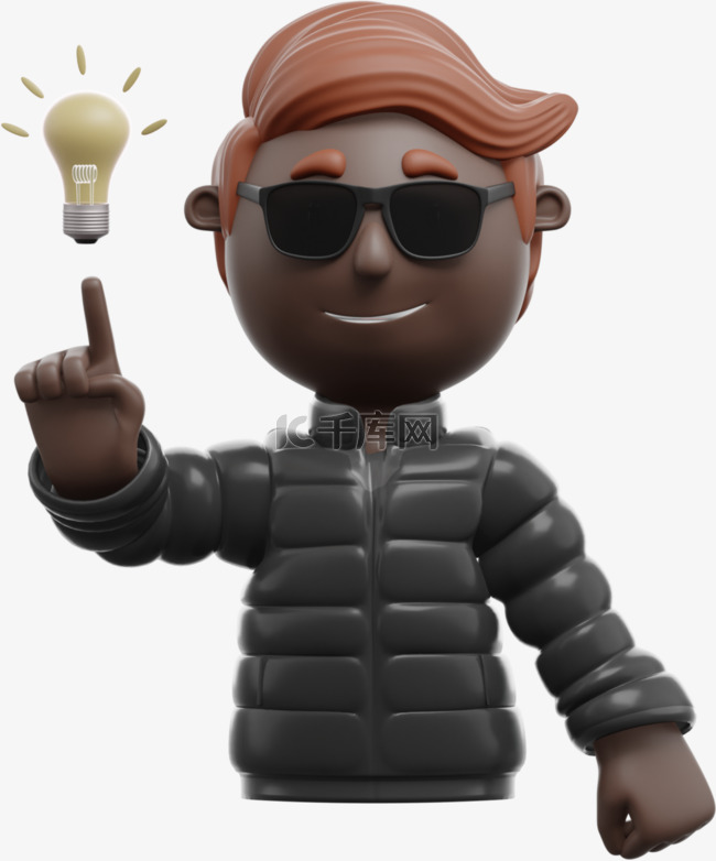 3D黑人男性灵感手指灯泡