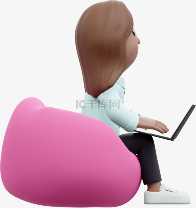 女性自由办公优雅姿势下的3D棕