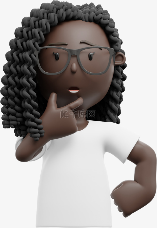 3D黑人女性思考姿势帅气疑问动
