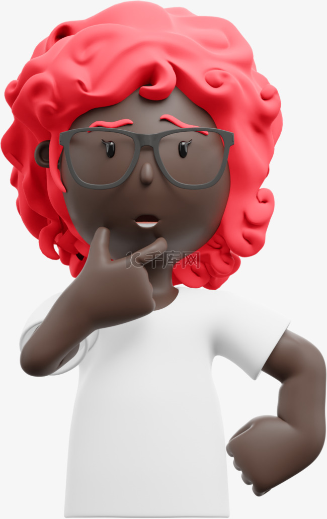 黑人女性3D托腮思考