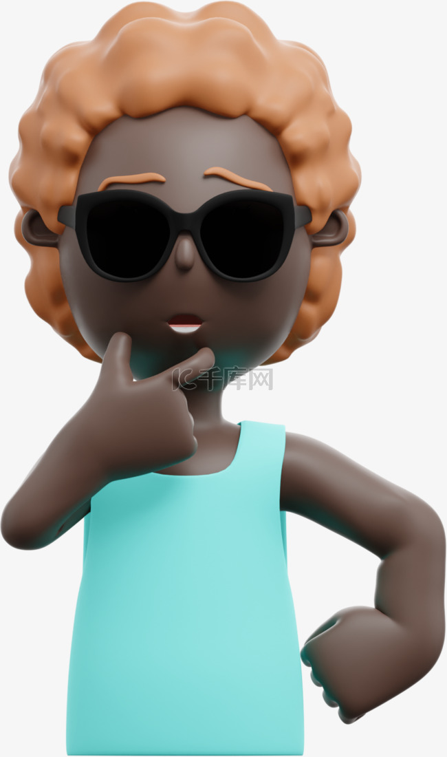 3D黑人女性思考姿势