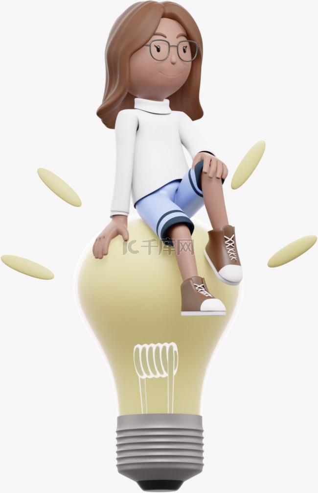 灵感激发3D棕色女性在灯泡中优