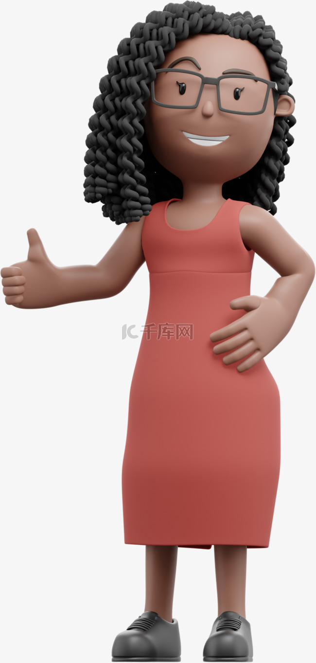 棕色女性3D竖着大拇指形象漂亮