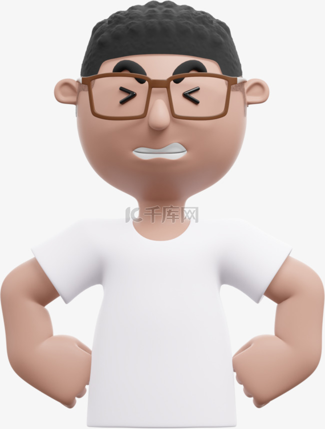 帅气男人发怒姿势3D白人叉腰形象