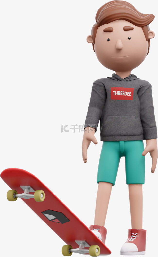 3D白人男性滑板形象男人帅气滑