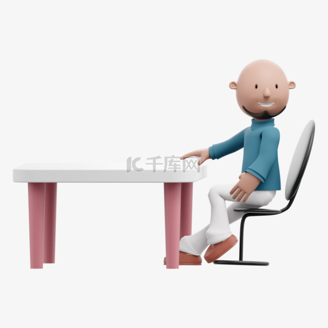 帅气商务男性坐立姿势3D形象