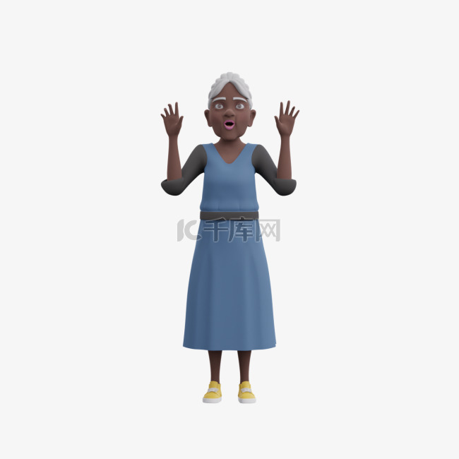 3D黑人女性老太太帅气惊讶动作