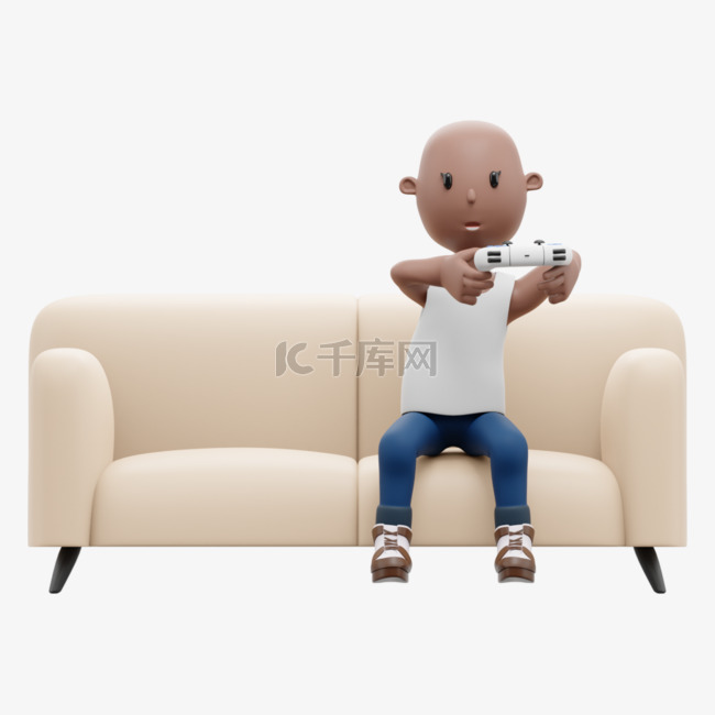 3D女性漂亮坐沙发上游戏手柄姿