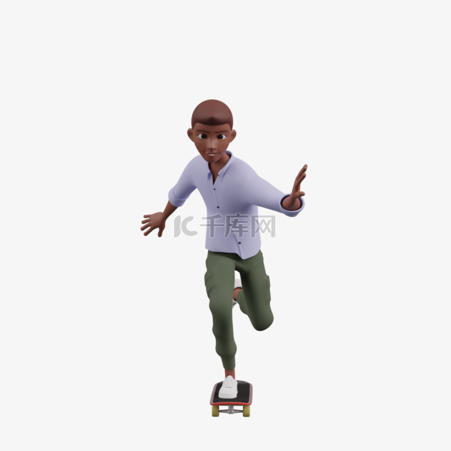 3D棕色男性滑滑板形象展现帅气