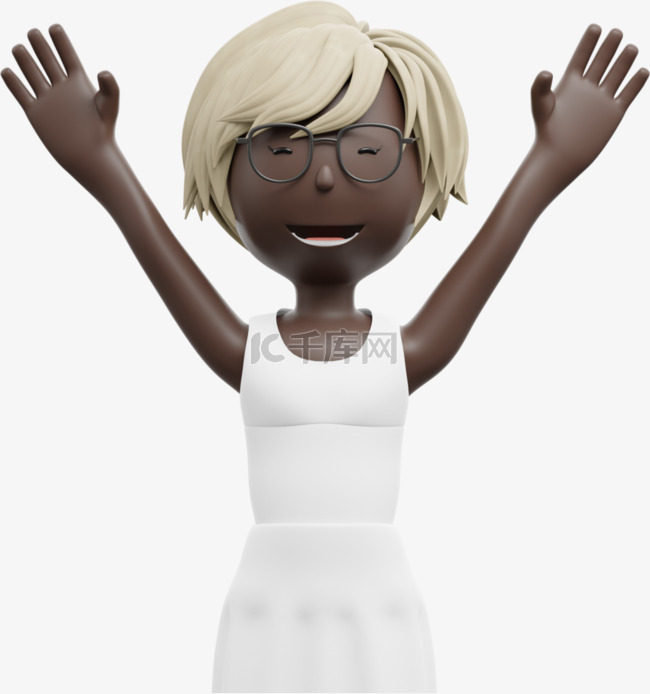 黑人女性帅气庆祝举手姿势3D动