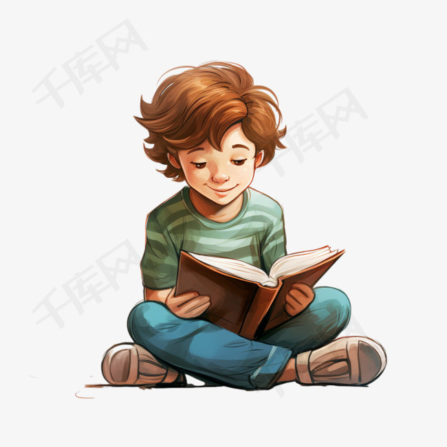 男孩阅读插图