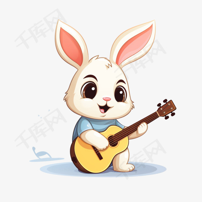可爱的兔子弹吉他卡通矢量图标插