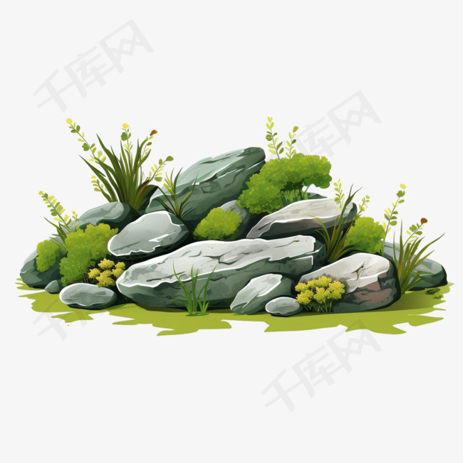 岩石花园野生自然石头与稀疏的植