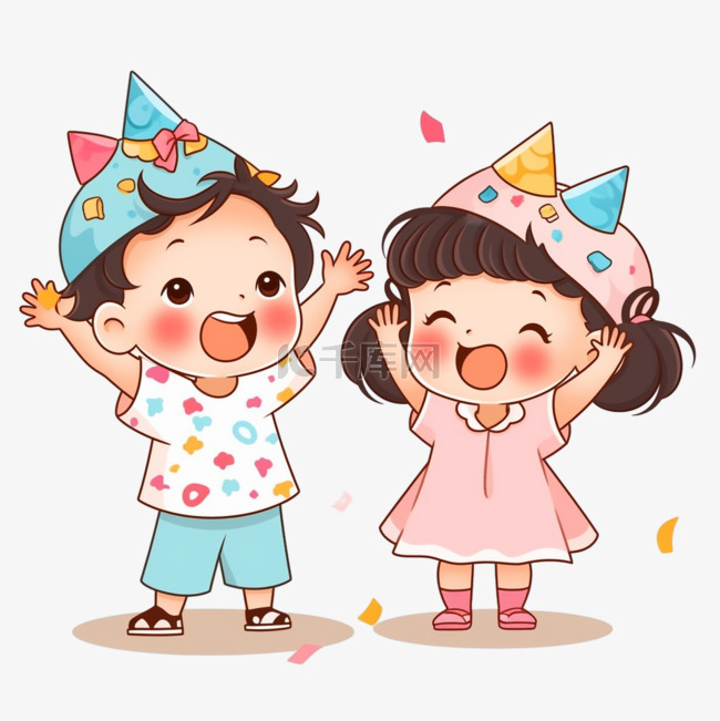 国庆节庆祝男孩女孩卡通元素