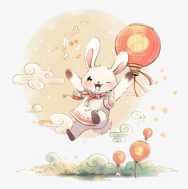 中秋节可爱兔子望着月亮元素卡通