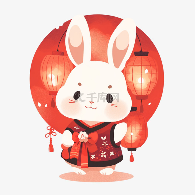 中秋节灯笼月亮兔子卡通元素