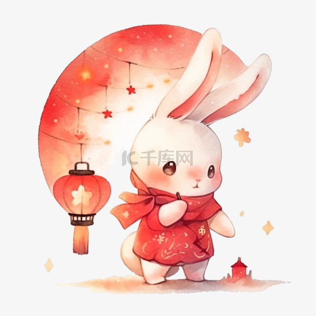 中秋节月亮兔子灯笼卡通元素