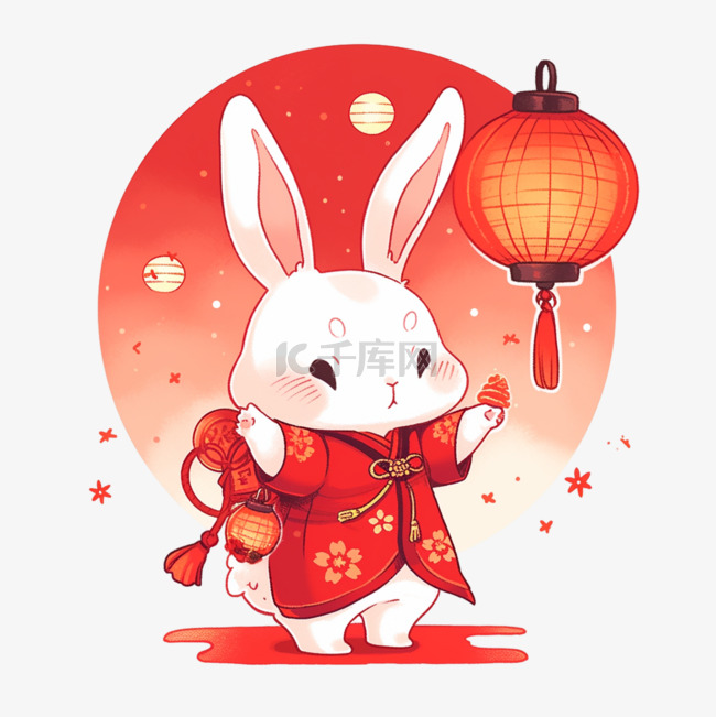中秋节月亮兔子卡通灯笼元素